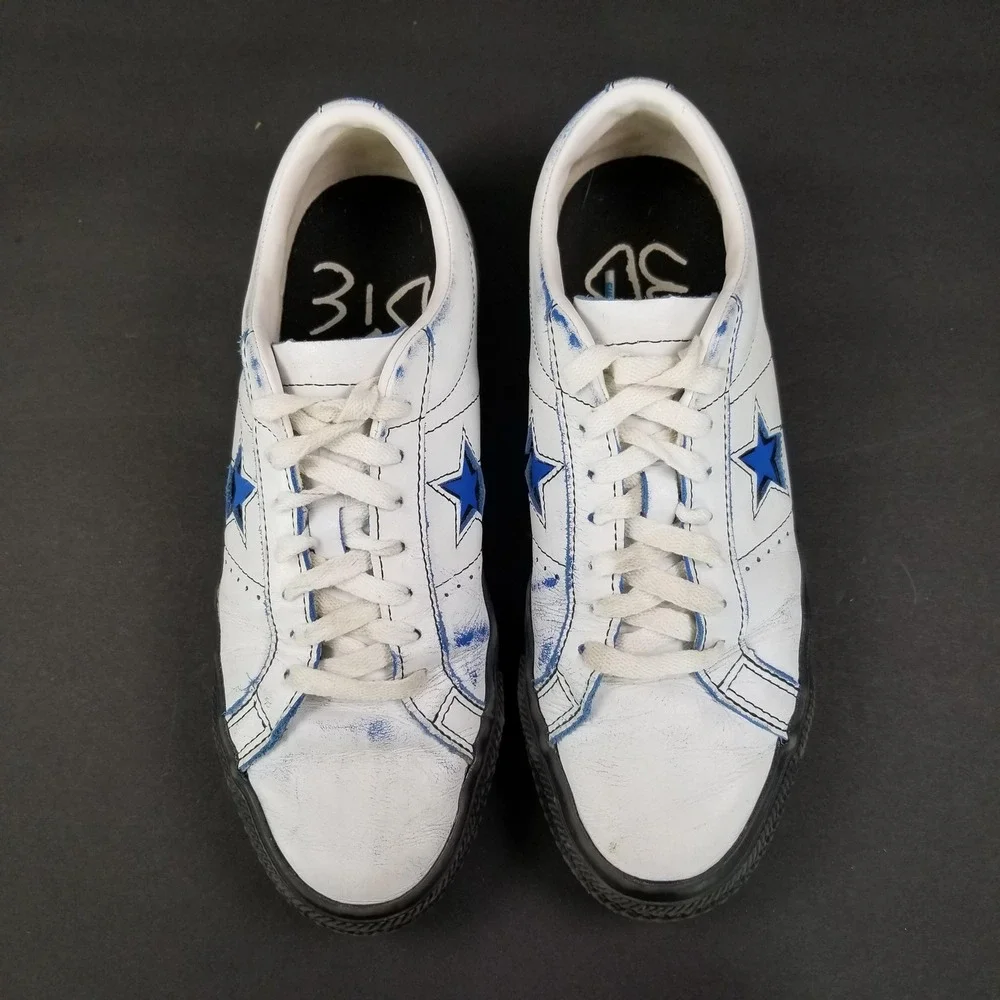 Converse One Star Low Top White Blue Leather Distress Sneakers **Possible W8 M6 - Picture 3 of 10